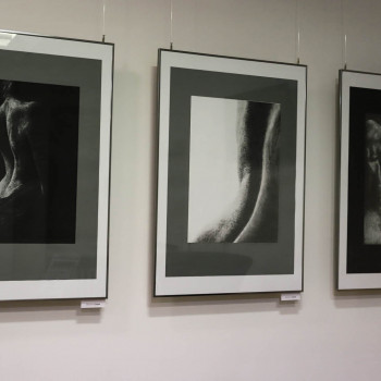 Nagrodzone prace. Trzy czarno-białe fotografie fragmentów ludzkiego ciała.